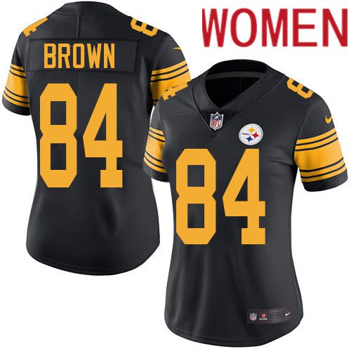 Women Pittsburgh Steelers 84 Antonio Brown Nike Black Vapor Limited Rush NFL Jersey